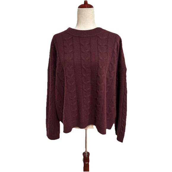 Tuckernuck 100% Cashmere Eloise Cable Knit Boyfriend Oxblood Sweater Women's L - Picture 3 of 10